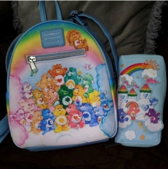 Loungefly Care Bears Vintage Rainbow Mini Backpack & wallet set - Picture 1 of 10